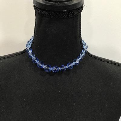 Very nice ocean blue glass beaded choker style necklace