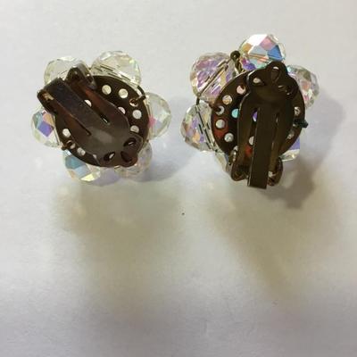 Gorgeous aurora, borealis, crystal flower clip on earrings vintage