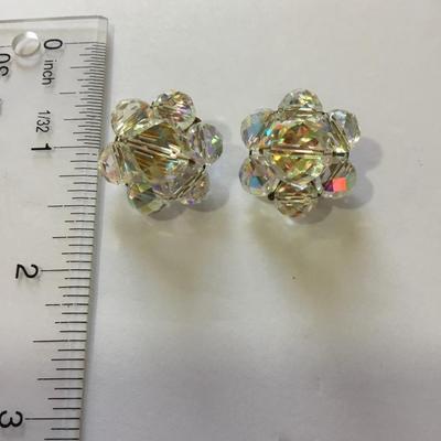 Gorgeous aurora, borealis, crystal flower clip on earrings vintage