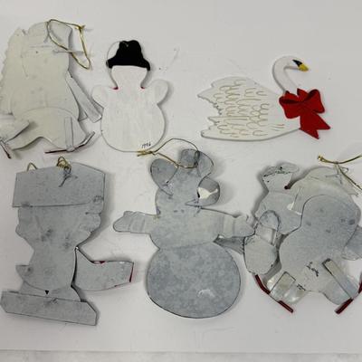 Lot of Flat Christmas Ornaments painted metal and painted wood