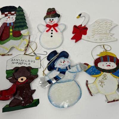 Lot of Flat Christmas Ornaments painted metal and painted wood
