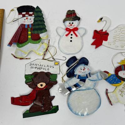 Lot of Flat Christmas Ornaments painted metal and painted wood