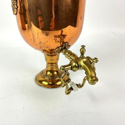 Sale Photo Thumbnail #1299: Has patina around top with porcelain knobs
Measures: 17" high x 10" diameter