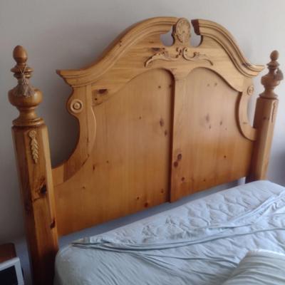 Pine Finish Queen Sized Bed with Mattress Set