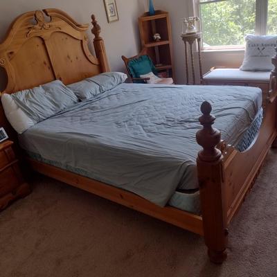 Pine Finish Queen Sized Bed with Mattress Set