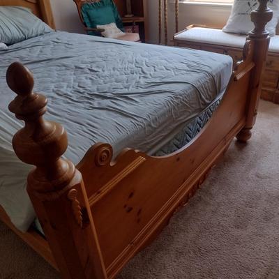 Pine Finish Queen Sized Bed with Mattress Set