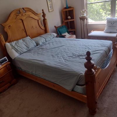 Pine Finish Queen Sized Bed with Mattress Set