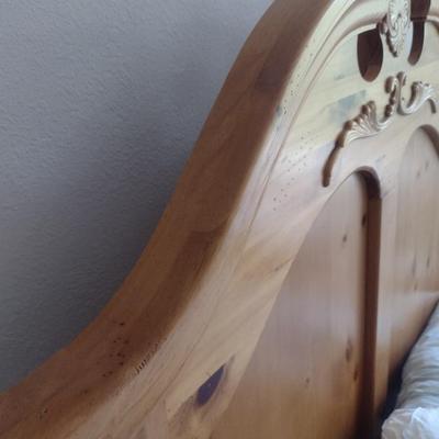 Pine Finish Queen Sized Bed with Mattress Set