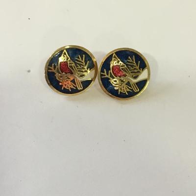 Cute, vintage, red cardinal, bird earrings