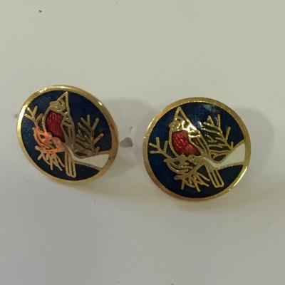 Cute, vintage, red cardinal, bird earrings