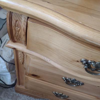 Vintage Serpentine Front Wood Stretch Dresser with Mirror