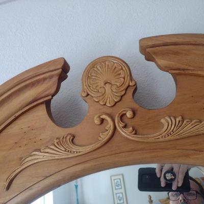 Vintage Serpentine Front Wood Stretch Dresser with Mirror