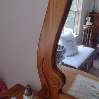 Vintage Serpentine Front Wood Stretch Dresser with Mirror
