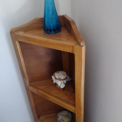 Wood Finish Corner Shelf (No Contents)