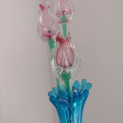 Swung Glass Vase with Glass Roses