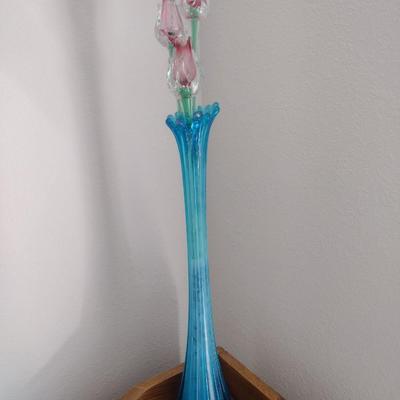 Swung Glass Vase with Glass Roses