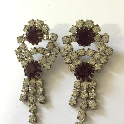 Beautiful, vintage, rhinestone, purple rhinestone statement earrings