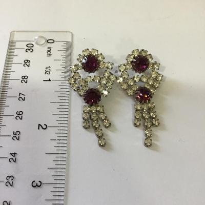 Beautiful, vintage, rhinestone, purple rhinestone statement earrings