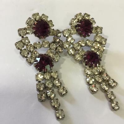 Beautiful, vintage, rhinestone, purple rhinestone statement earrings