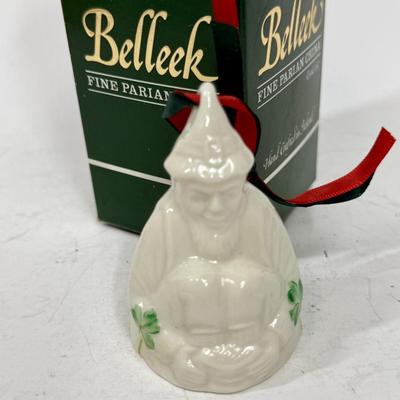 Porcelain Leprechaun with green shamrocks Christmas Ornament bell