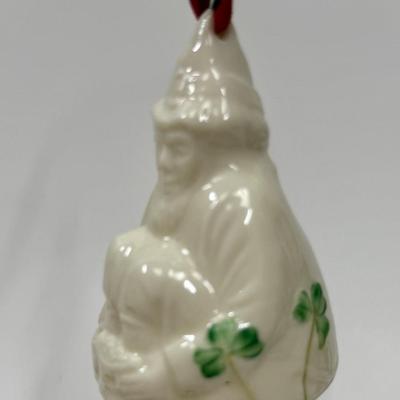 Porcelain Leprechaun with green shamrocks Christmas Ornament bell