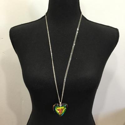 Cool vintage heart pendant on silver tone chain necklace