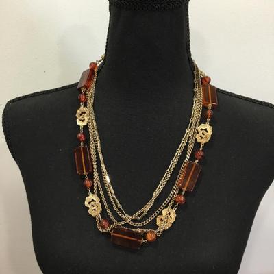 Very nice vintage Multi layered, gold toned, Baltic amber bead statement necklace