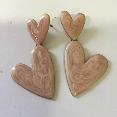 Cute marble pink enamel heart dating earrings