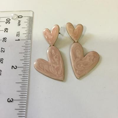 Cute marble pink enamel heart dating earrings