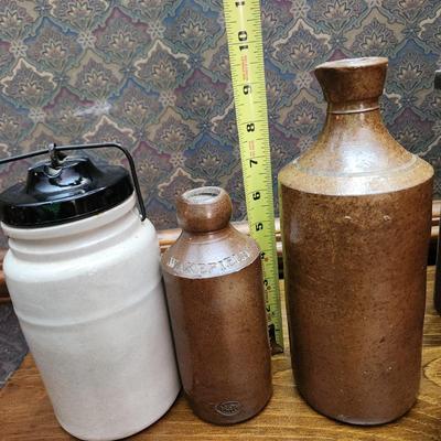 3 Stoneware Crocks Bottles E.P. Shaw Wakefield J. Bourne & Sons Denby Pottery Derby P.& J. Arnold London