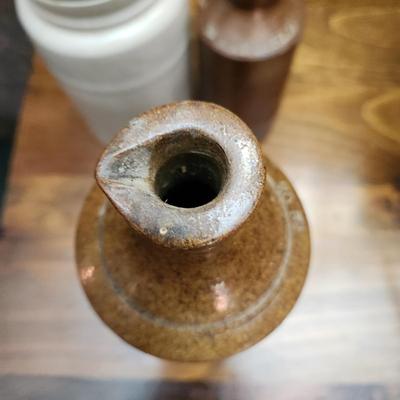 3 Stoneware Crocks Bottles E.P. Shaw Wakefield J. Bourne & Sons Denby Pottery Derby P.& J. Arnold London