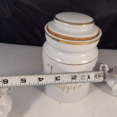 Porcelain Instant Coffee Jar with Lid and Creamer and Covered Sugar Bowl
