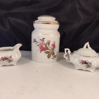 Porcelain Instant Coffee Jar with Lid and Creamer and Covered Sugar Bowl