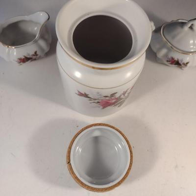 Porcelain Instant Coffee Jar with Lid and Creamer and Covered Sugar Bowl