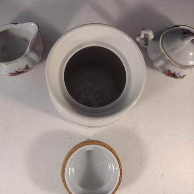 Porcelain Instant Coffee Jar with Lid and Creamer and Covered Sugar Bowl