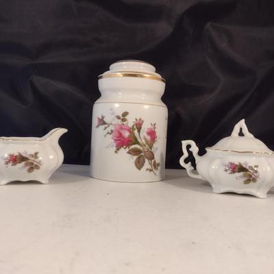 Porcelain Instant Coffee Jar with Lid and Creamer and Covered Sugar Bowl