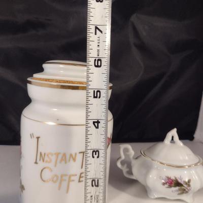 Porcelain Instant Coffee Jar with Lid and Creamer and Covered Sugar Bowl