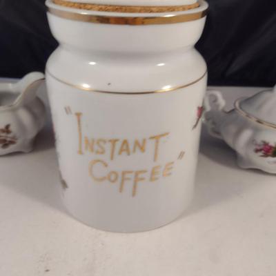 Porcelain Instant Coffee Jar with Lid and Creamer and Covered Sugar Bowl