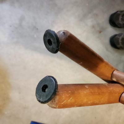 4 Vintage Canvas Telescope Folding Chairs w 4 Sets of New Green Backs & Seats, w Floating Leveling Feet