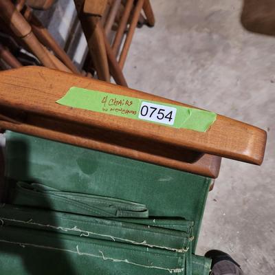 4 Vintage Canvas Telescope Folding Chairs w 4 Sets of New Green Backs & Seats, w Floating Leveling Feet