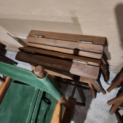4 Vintage Canvas Telescope Folding Chairs w 4 Sets of New Green Backs & Seats, w Floating Leveling Feet