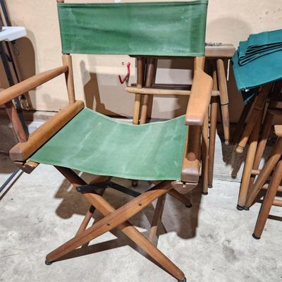 4 Vintage Canvas Telescope Folding Chairs w 4 Sets of New Green Backs & Seats, w Floating Leveling Feet