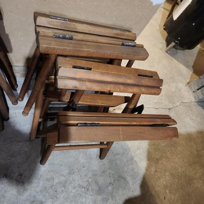 4 Vintage Canvas Telescope Folding Chairs w 4 Sets of New Green Backs & Seats, w Floating Leveling Feet