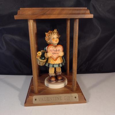 Vintage 'Valentine Gift' Goebel Hummel Figurine with Wooden Stand