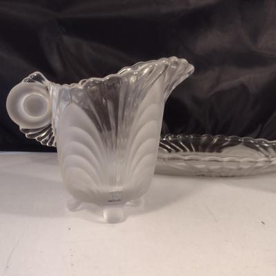 Glass Creamer and Sugar Bowl with Under Plate- Possibly Cambridge Glass