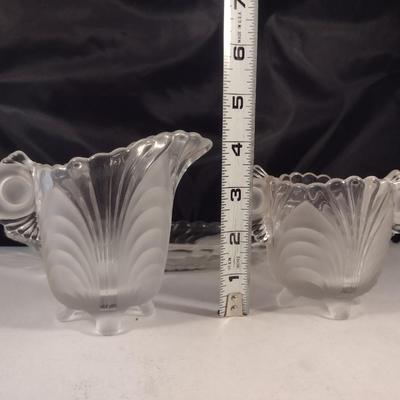 Glass Creamer and Sugar Bowl with Under Plate- Possibly Cambridge Glass