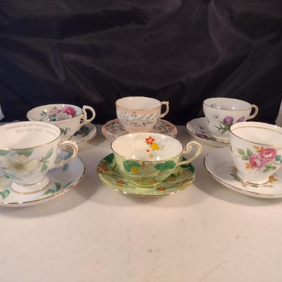 Collection of Tea Cups and Saucers- Assorted Makers- Six Pieces