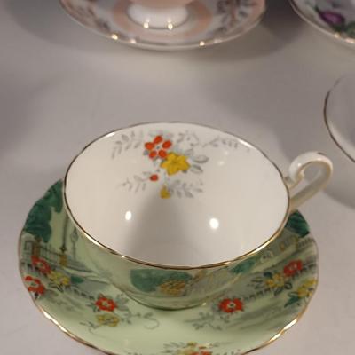 Collection of Tea Cups and Saucers- Assorted Makers- Six Pieces
