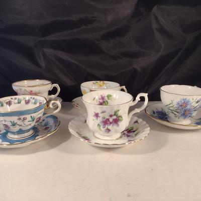 Collection of Tea Cups and Saucers- Assorted Makers- Five Pieces