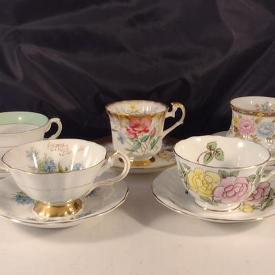Collection of Tea Cups and Saucers- Assorted Makers- Five Pieces